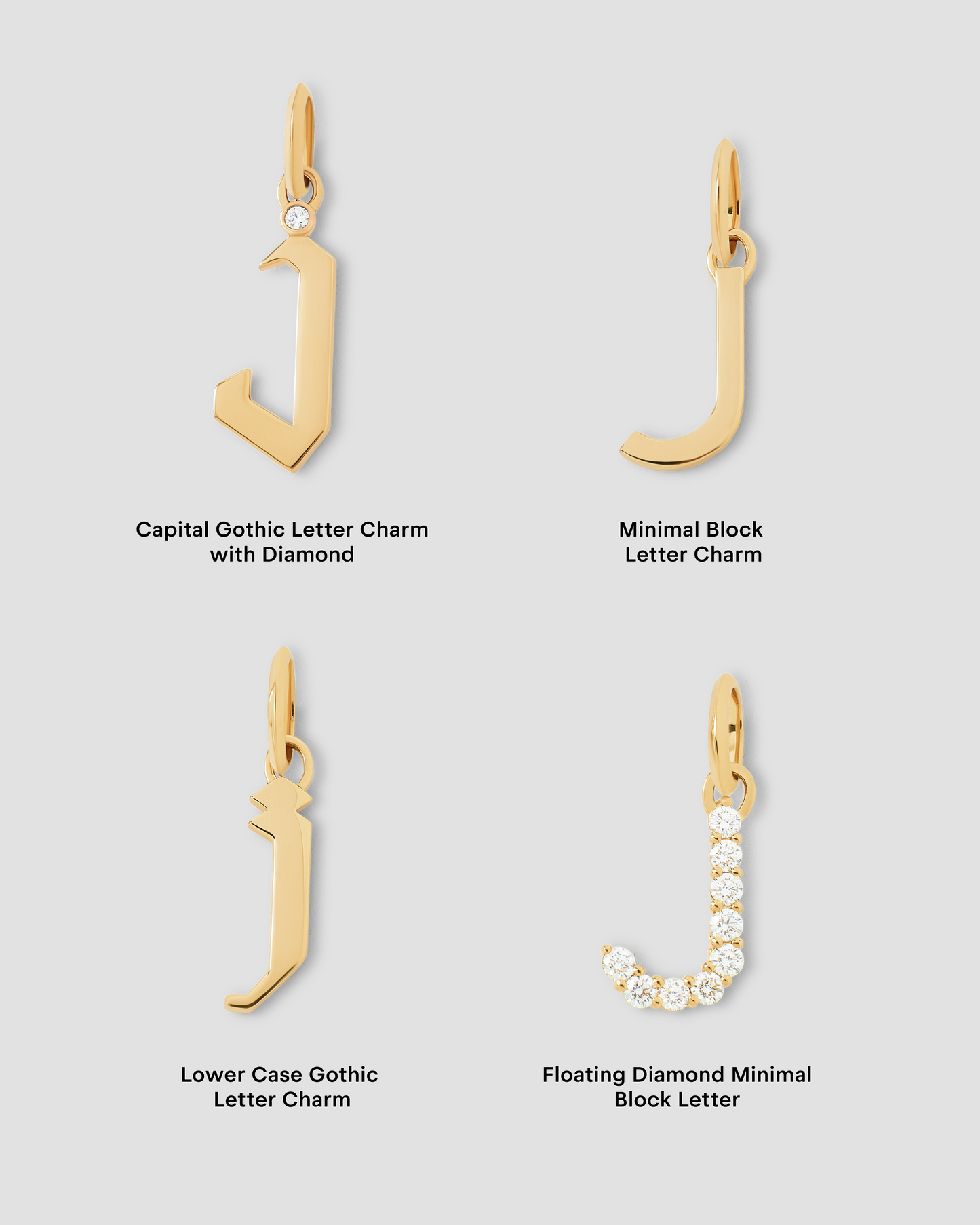 Capital Gothic Letter Charm with Diamond in 18K Yellow Gold