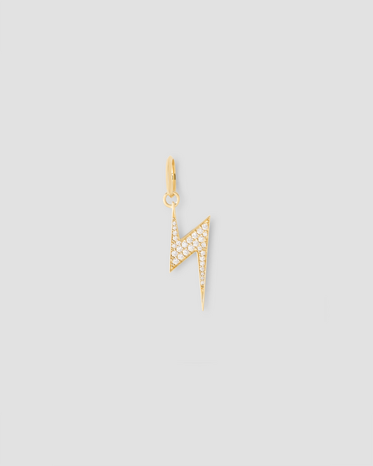 Lightening Bolt Charm with Pavé White Diamonds in 18K Yellow Gold