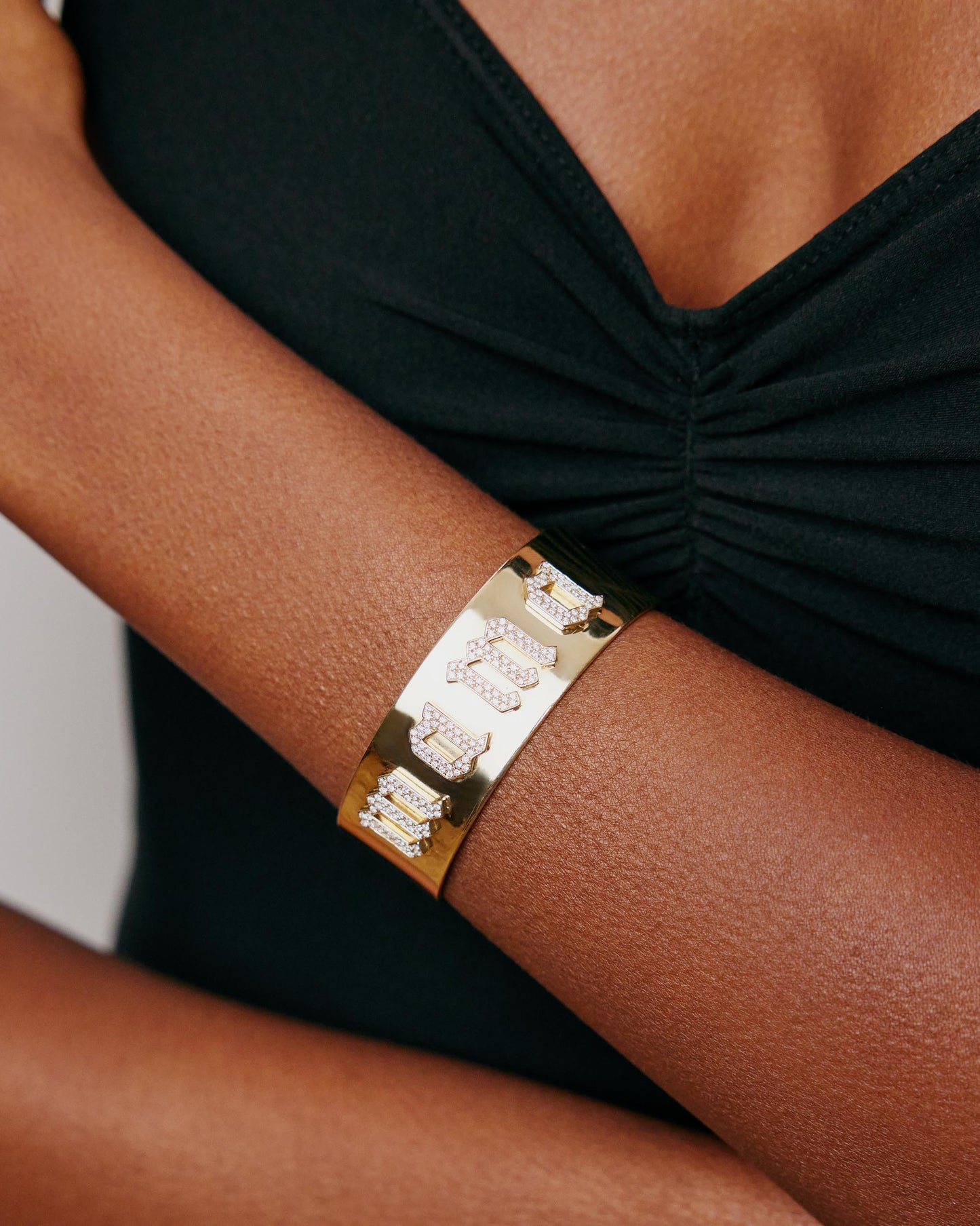 Personalized Fisher Cuff with Pavé White Diamonds