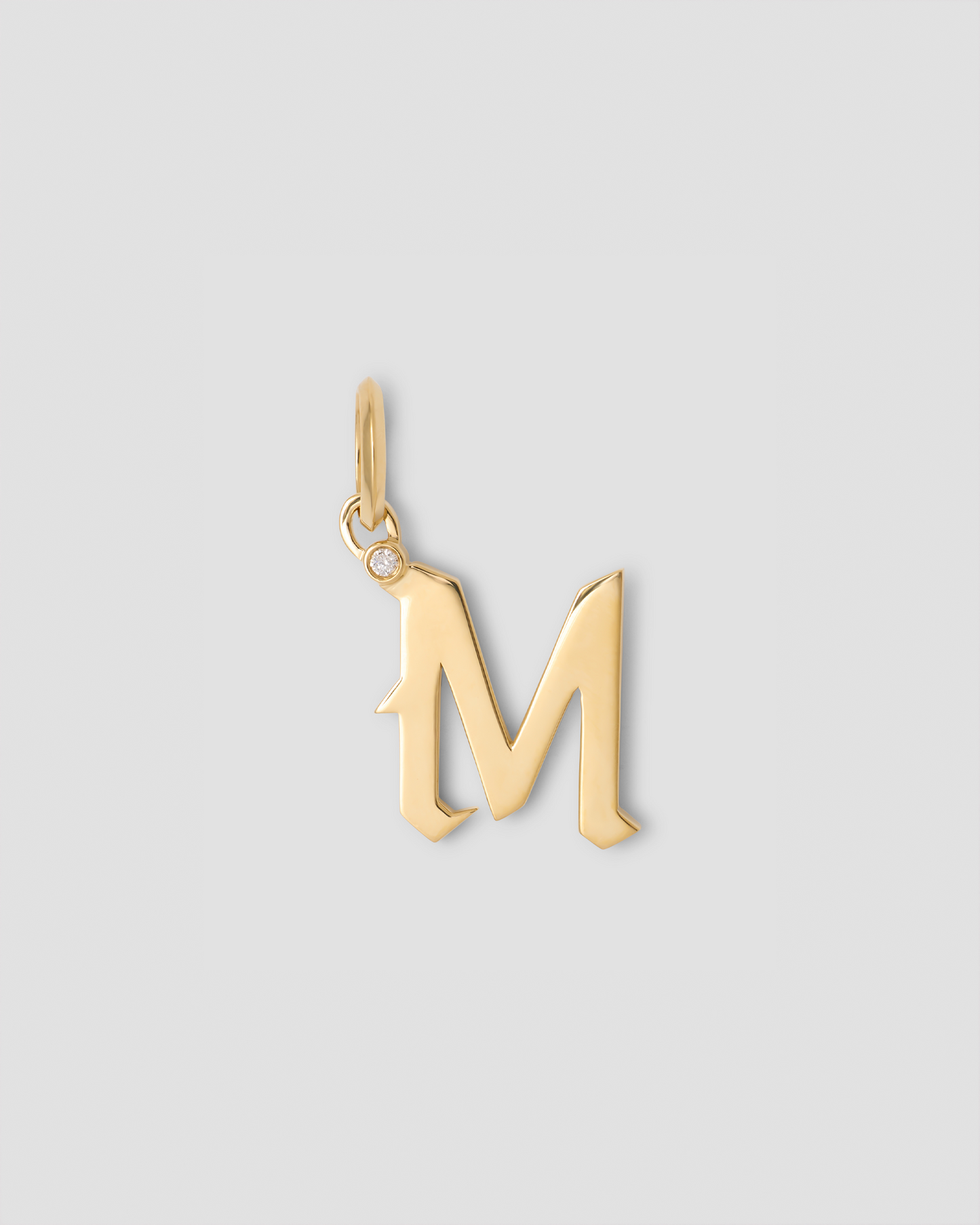 Capital Gothic Letter Charm with Diamond in 18K Yellow Gold