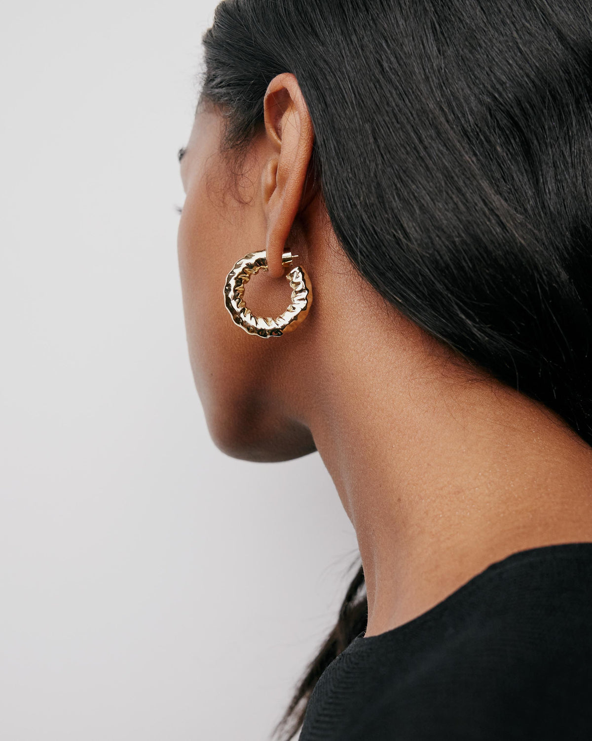 Maeve Huggies earring - front view | gold huggie earrings