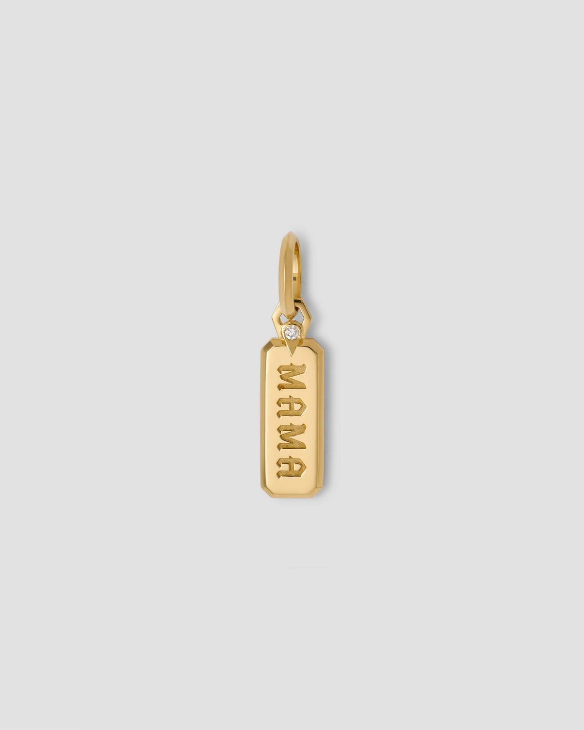 Small Mama Dog Tag in 18K Yellow gold charm - front view | charm necklaces
