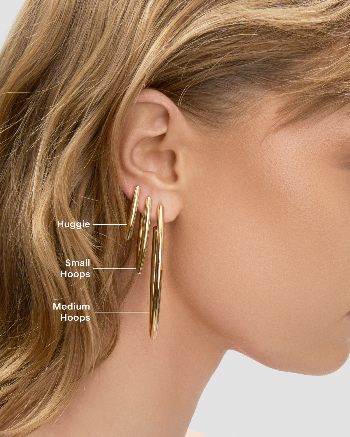 Small Marquise Hoops earring - alternate angle | small 14k gold hoop earrings
