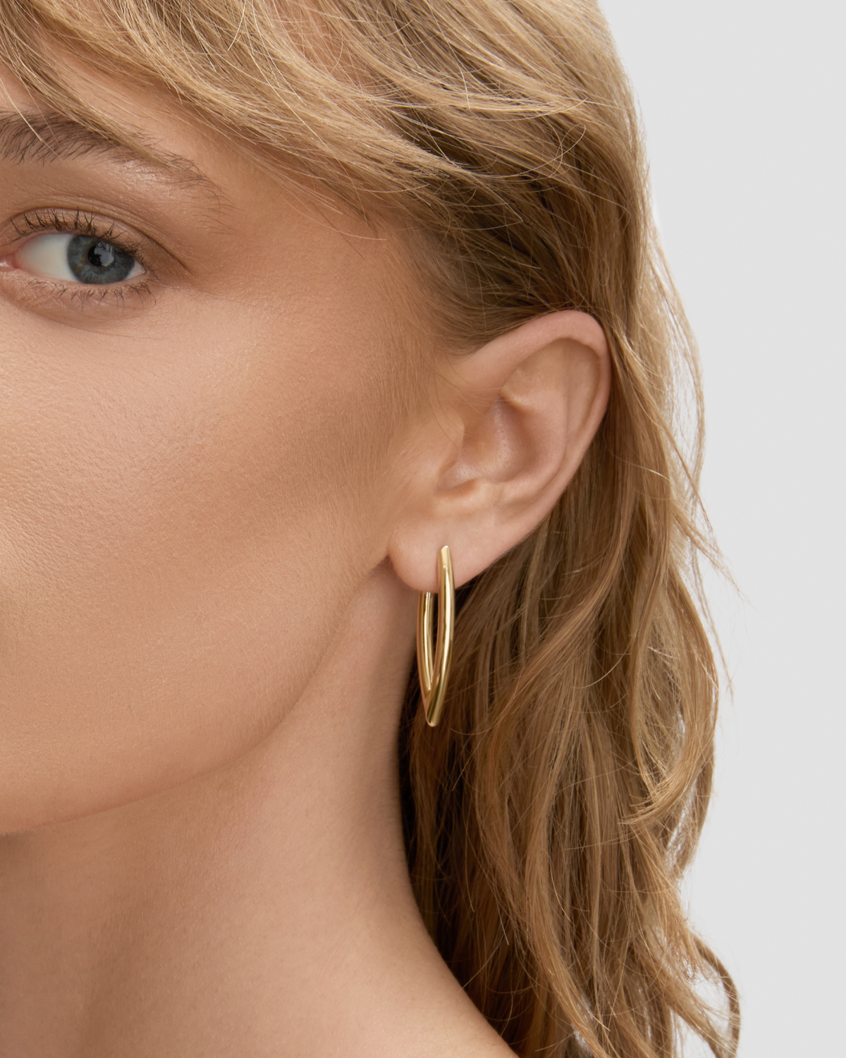 Small Marquise Hoops earring - close-up detail | small 14k gold hoop earrings