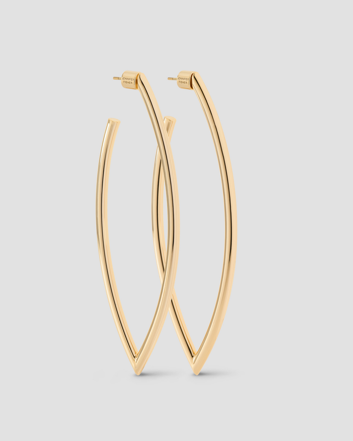 Large Marquise Hoops gold earring - front view | large hoop earrings
