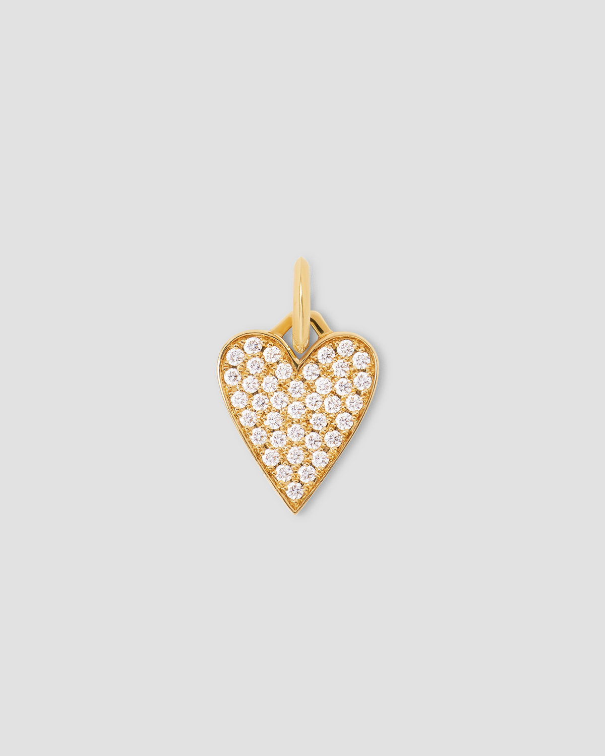Medium Heart with Pavé White Diamonds gold charm - front view | custom charm necklace