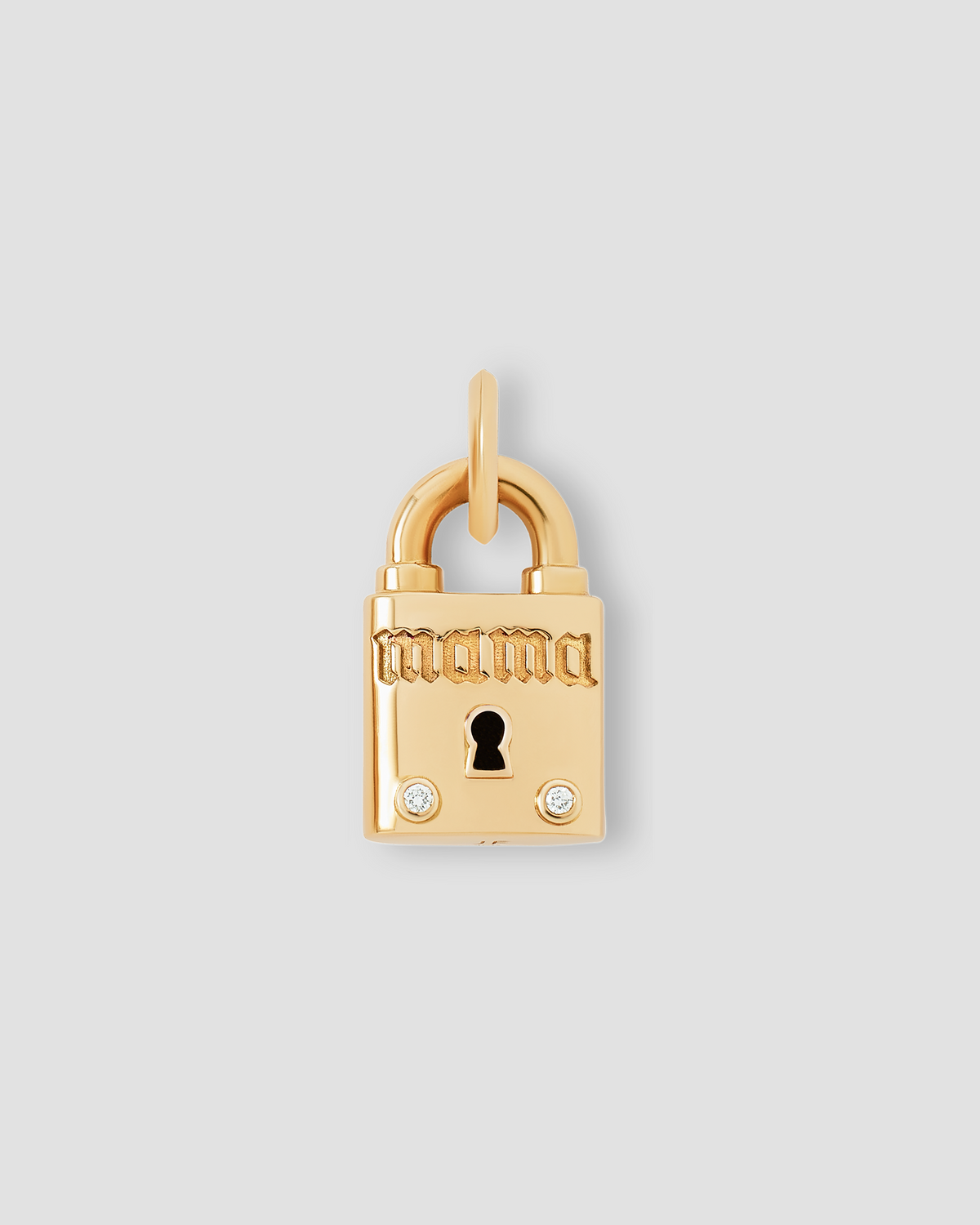 Personalized Medium Lock with Two Diamonds charm - front view | gold charm necklace