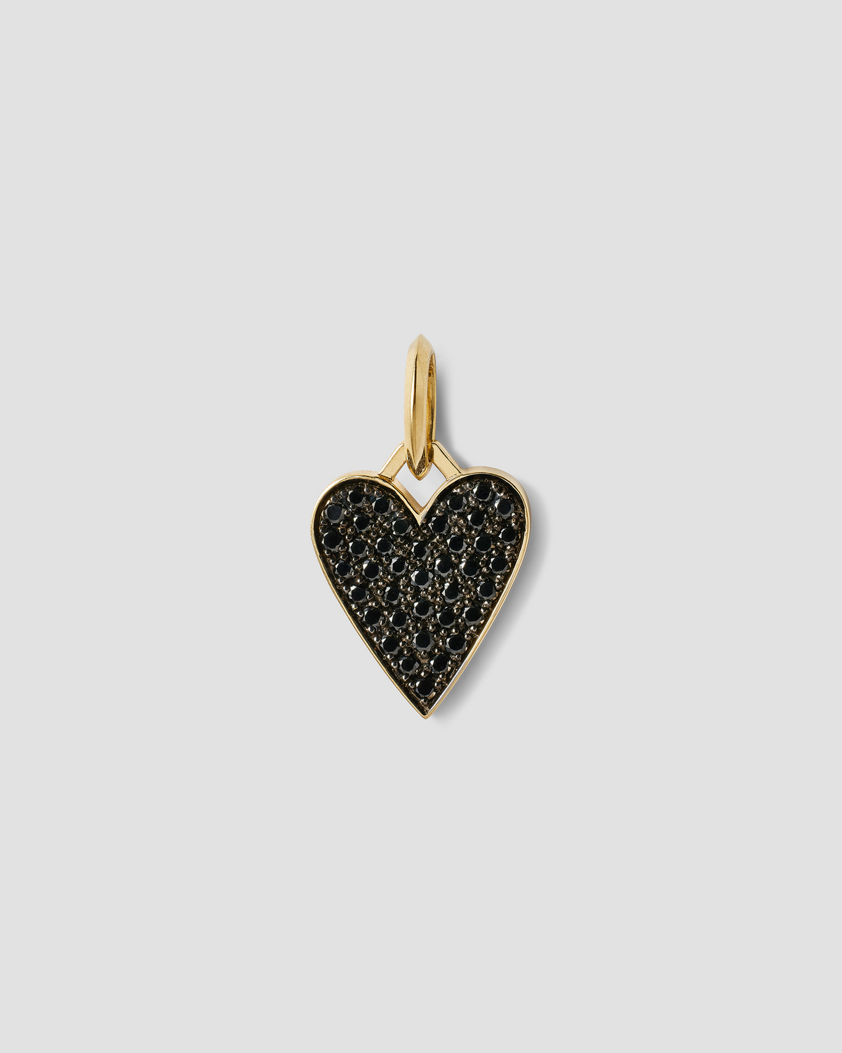 Medium Heart with Pavé Black Diamonds charm - front view | gold charm necklace