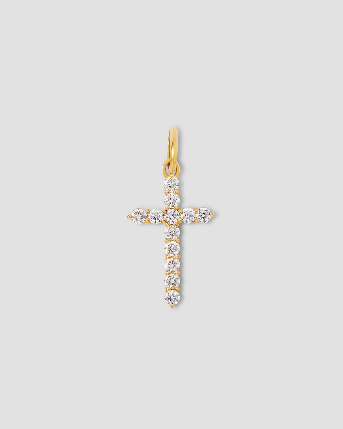 Medium Floating Diamond Cross gold charm - front view | womens diamond cross pendant