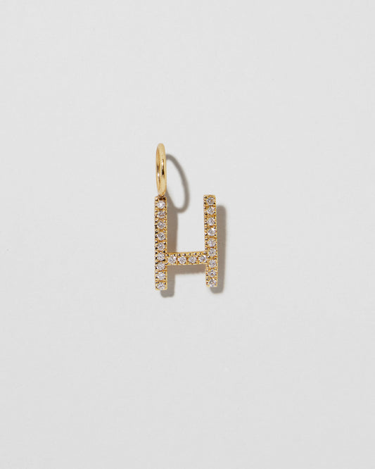 Jennifer Fisher - Mini Minimal Block Letter H with Pave White Diamonds - Yellow Gold