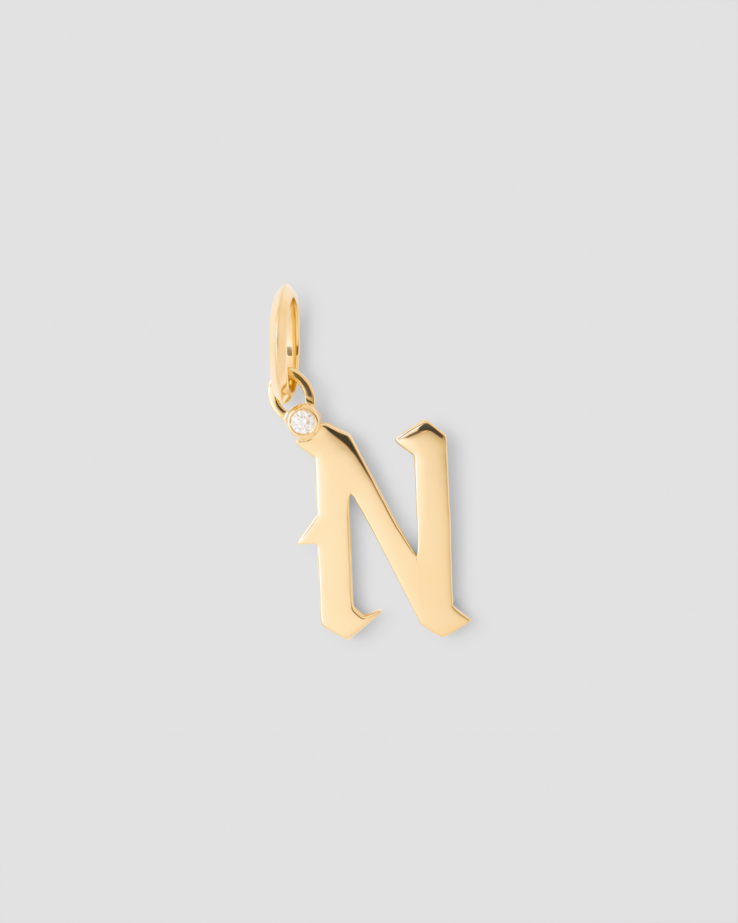 Capital Gothic Letter Charm with Diamond in 18K Yellow Gold
