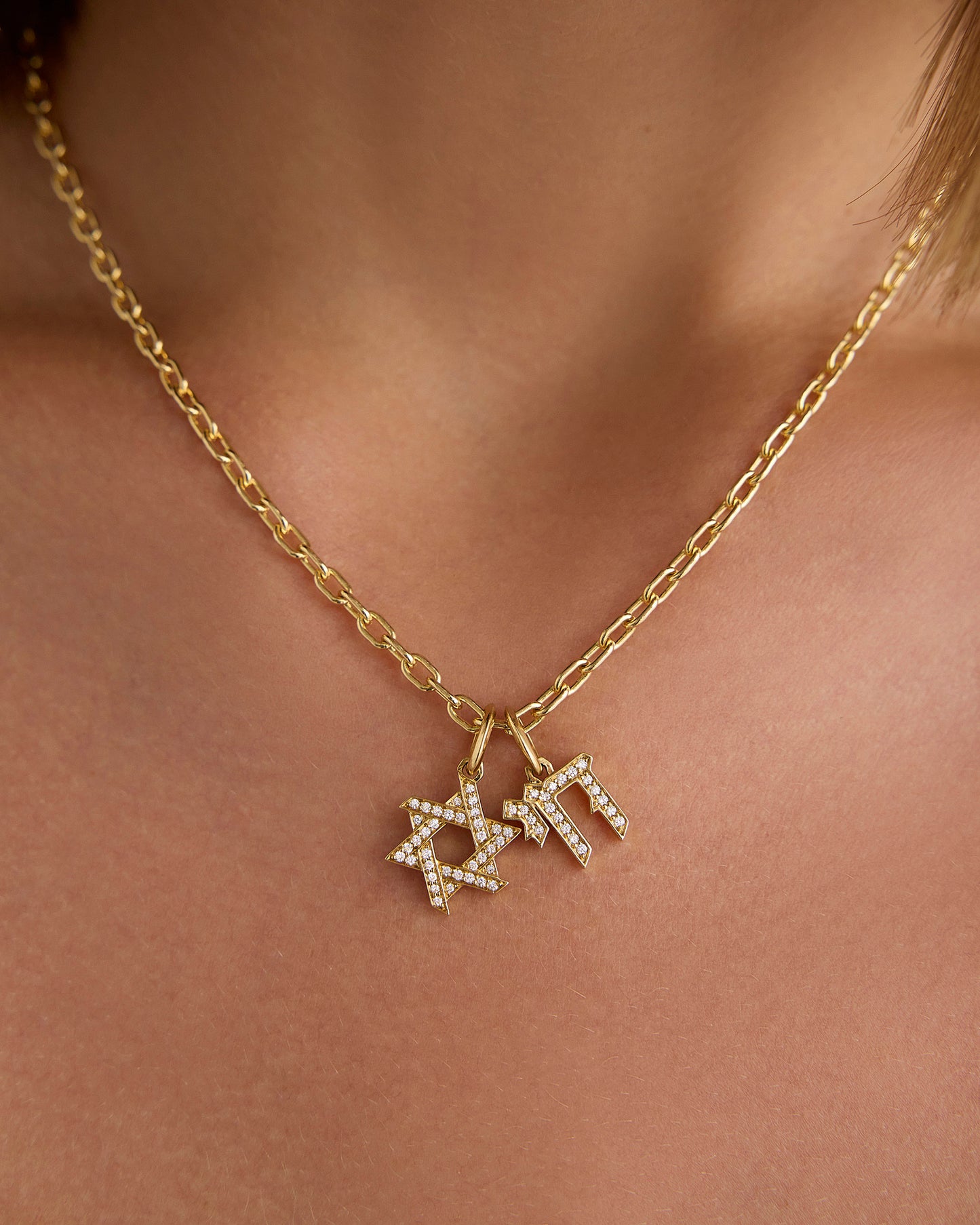 Chai Charm with Pavé White Diamonds