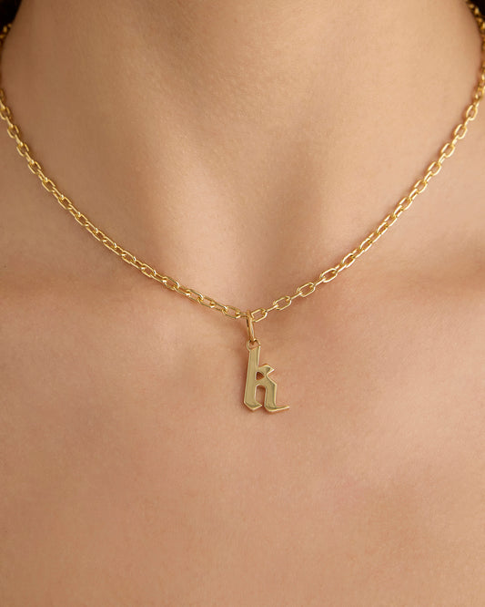 Lower Case Gothic Letter Charm in 14K Yellow Gold