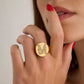 Large Signet Letter Ring with Diamonds in 18K Yellow Gold A-N