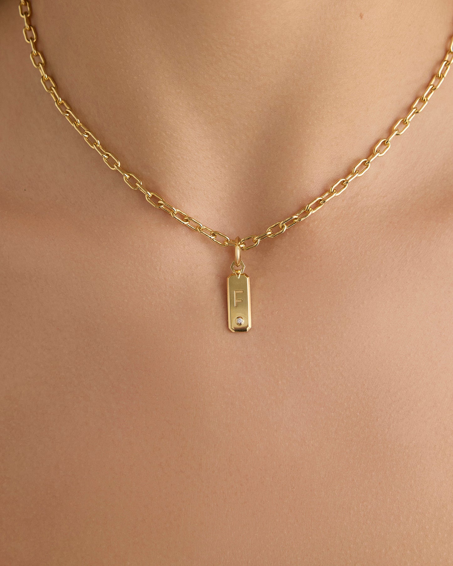 Minimal Block Letter Dog Tag in 18K Yellow Gold