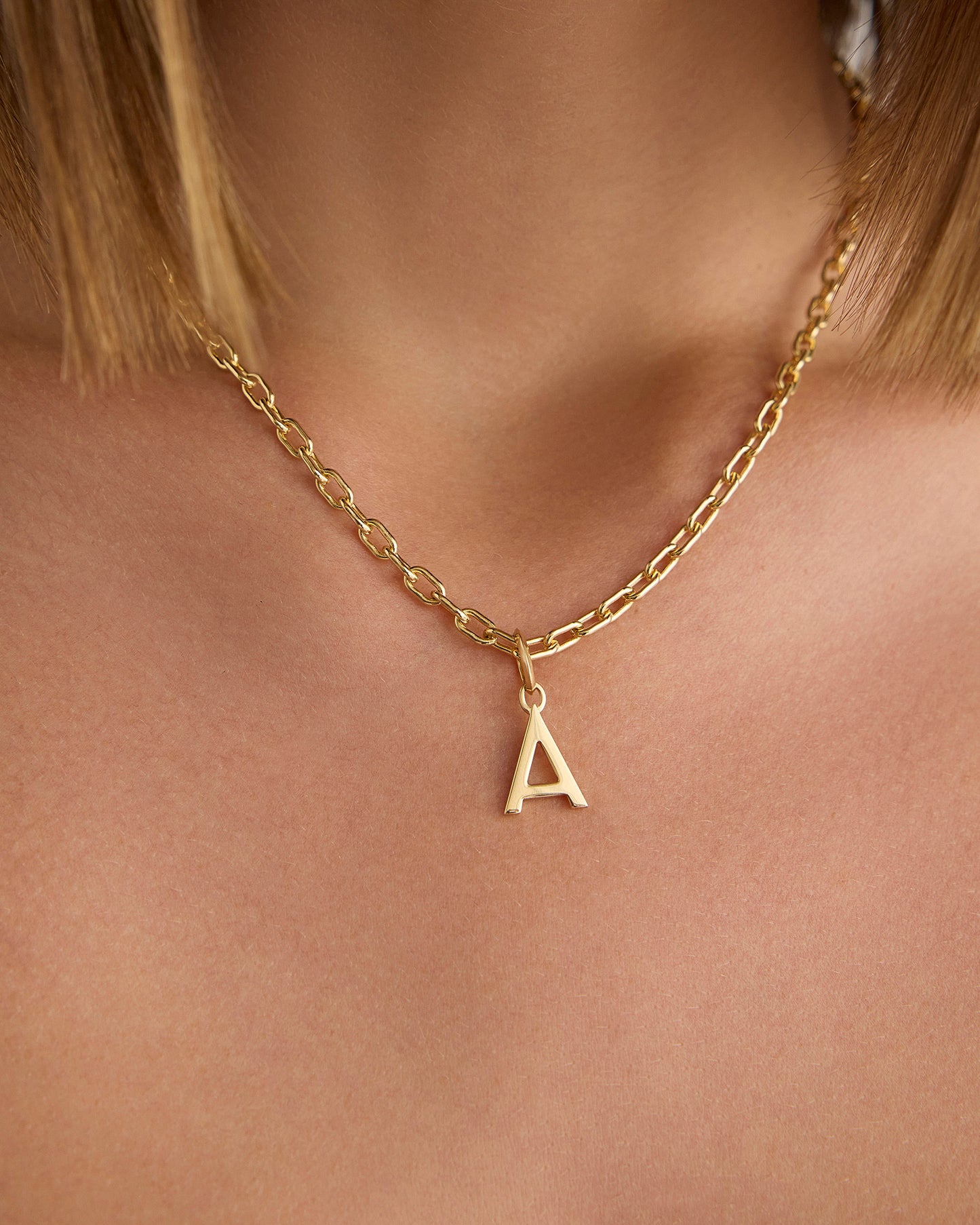 Minimal Block Letter Charm in 14K Yellow Gold