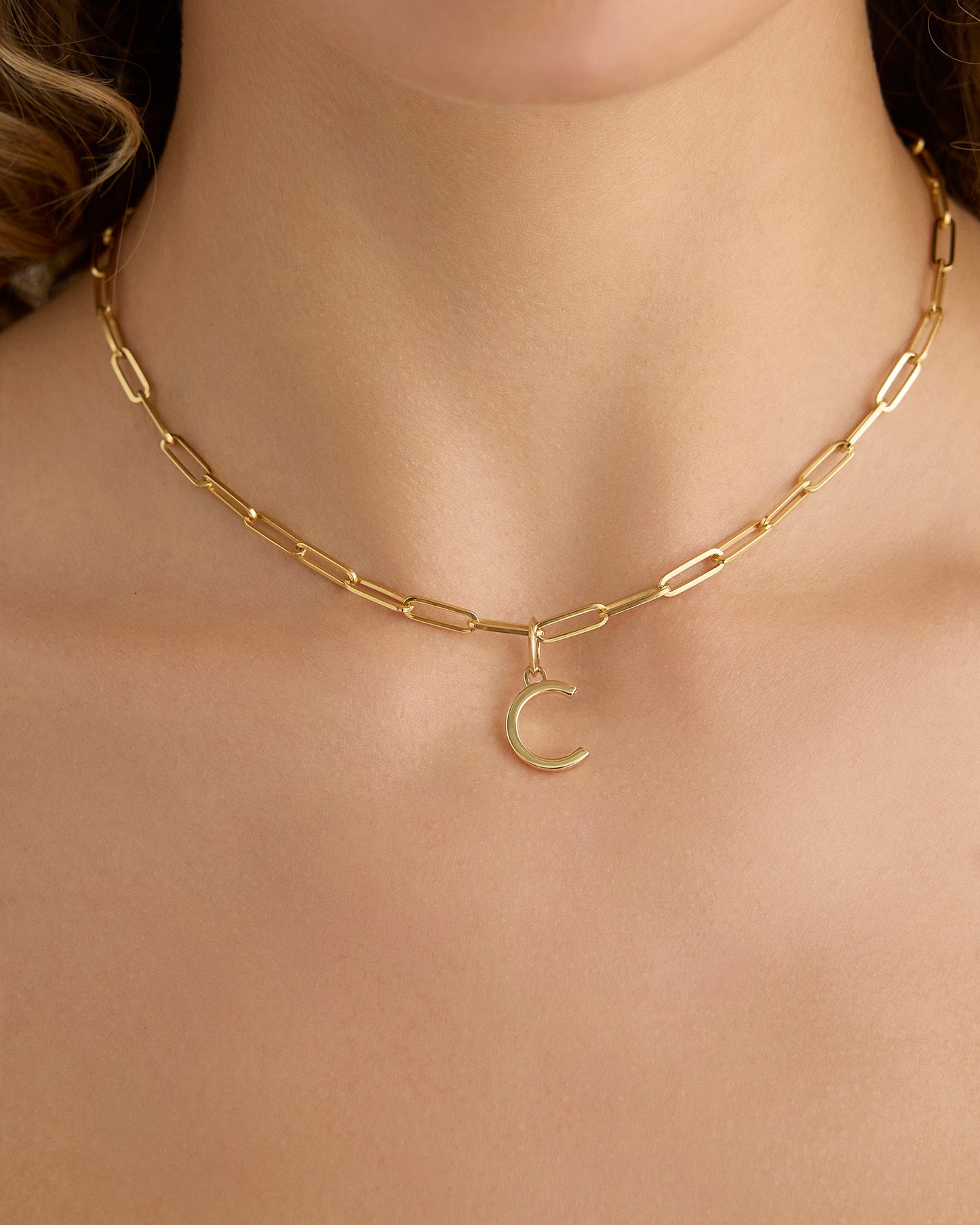 Minimal Block Letter Charm in 14K Yellow Gold