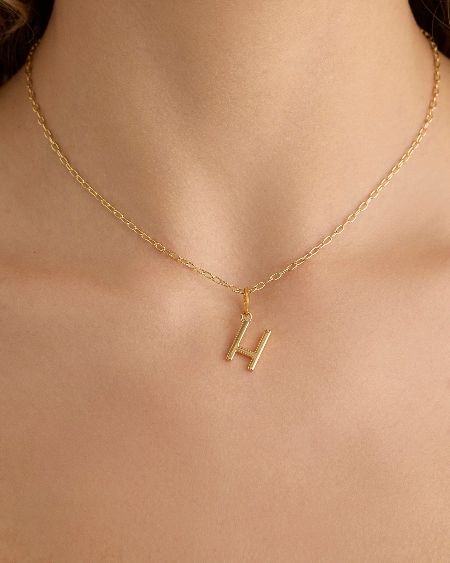 Minimal Block Letter Charm in 14K Yellow Gold