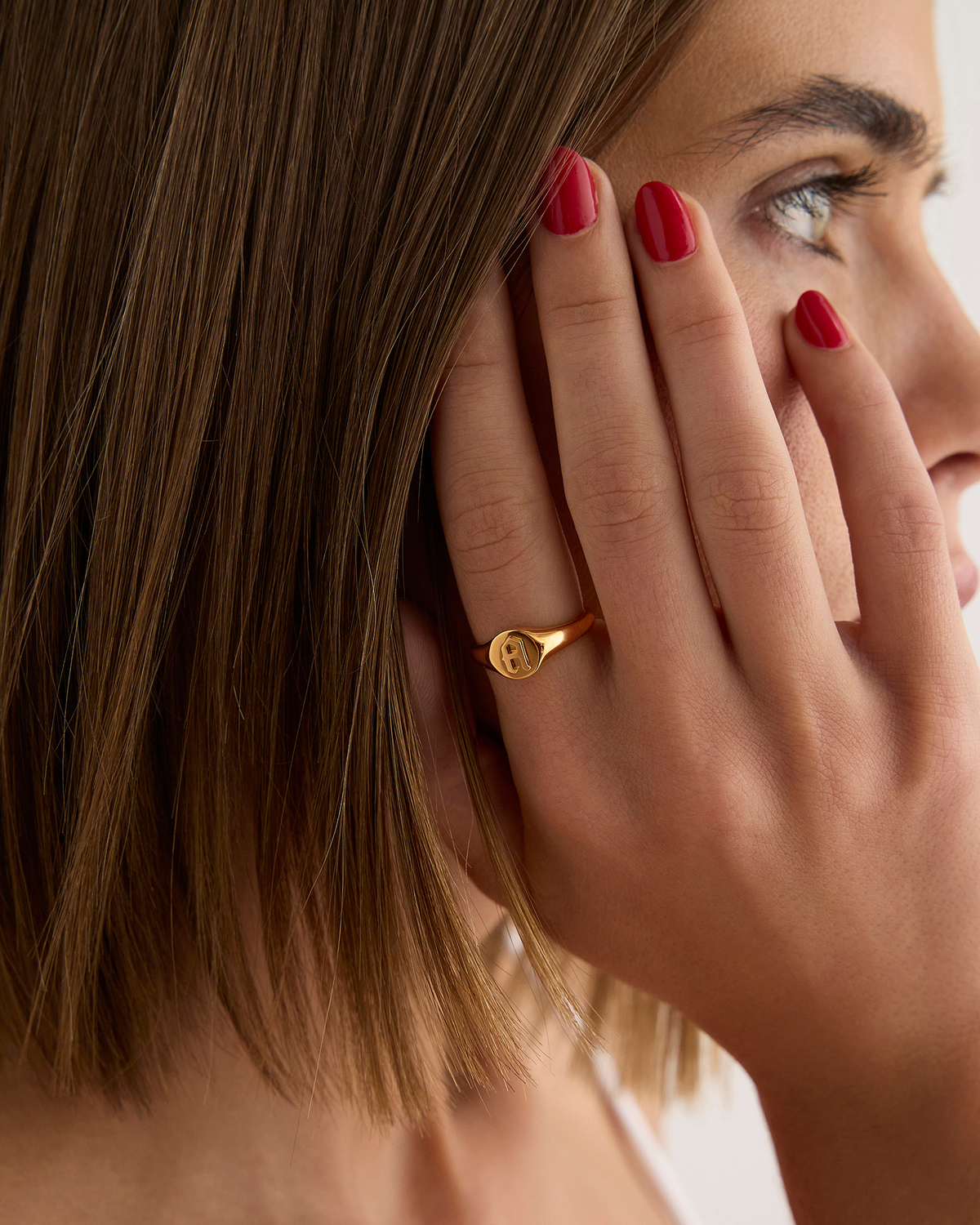 Mini Gothic Letter Signet Ring A-N ring - close-up detail | gold rings for women