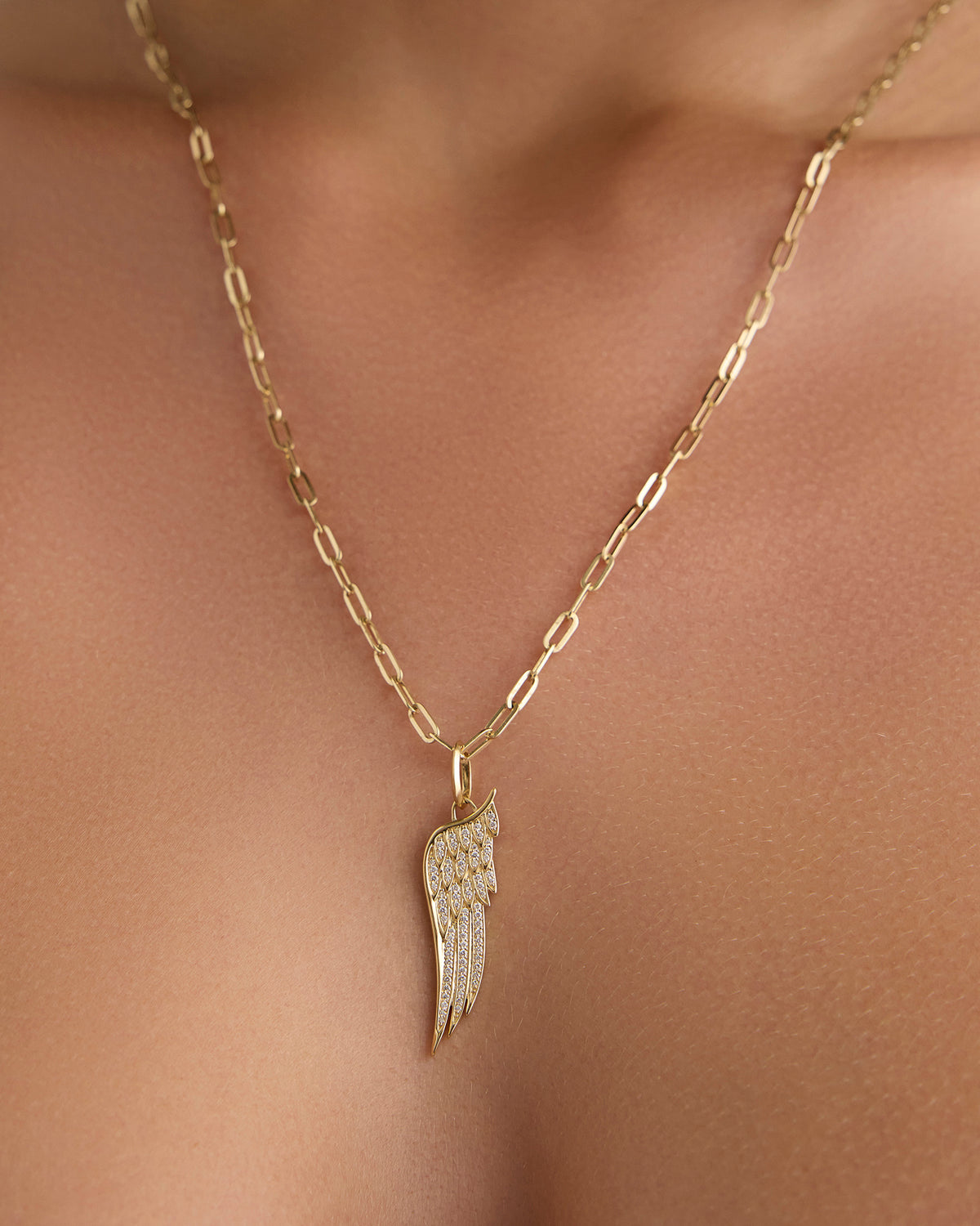 Medium Wing Charm with Pavé White Diamond in 18K Yellow gold charm - close-up detail | necklace with charms