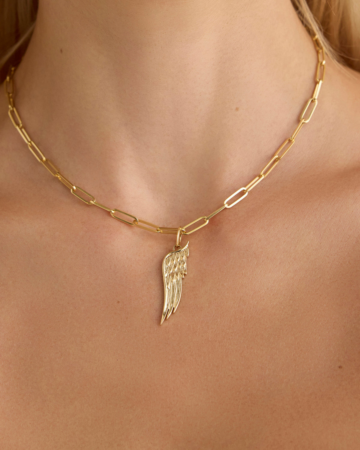 Medium Wing Charm in 18K Yellow Gold charm - close-up detail | gold charm necklace