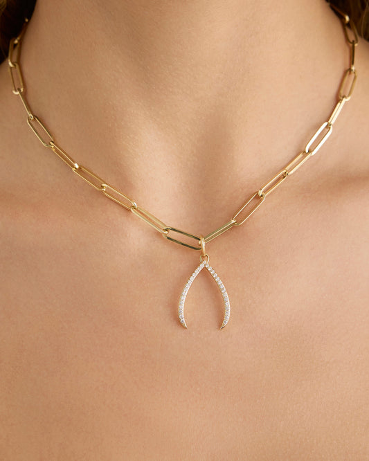 Wishbone Charm with Pavé White Diamonds in 18K Yellow Gold
