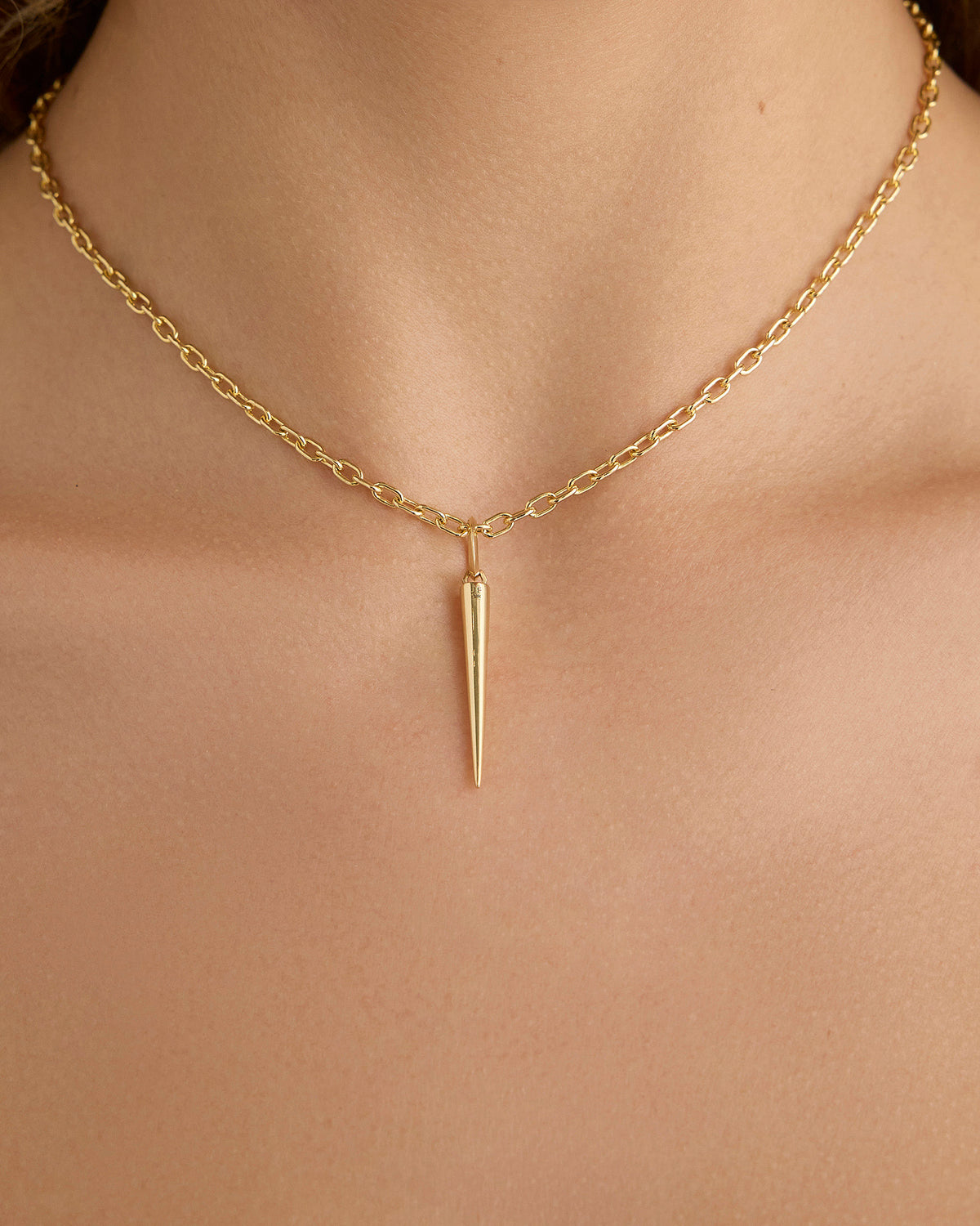Skinny Cone Charm in 18K Yellow Gold 18K gold charm - close-up detail | necklace with charms