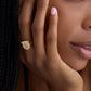 Personalized Mini Classic Shield Ring with Pave White Diamonds in 18K Yellow Gold