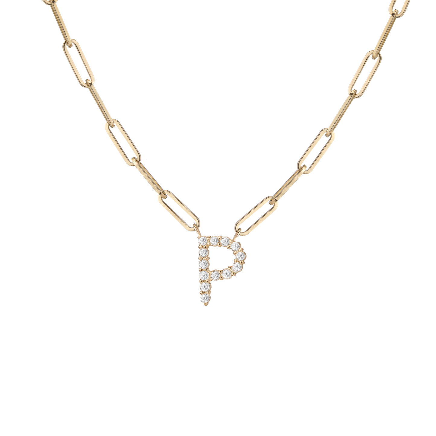 Floating Diamond Minimal Block Letter Pendant - 18K Yellow Gold