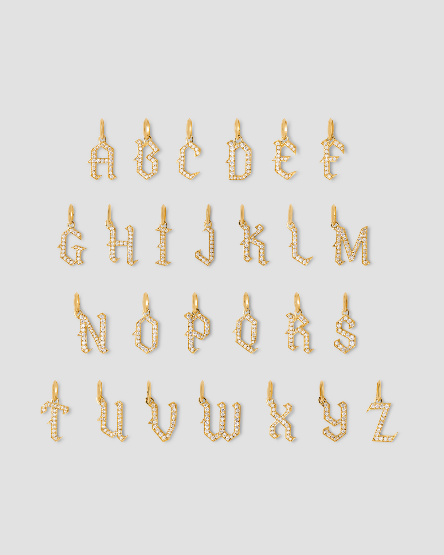 Capital Gothic Letter Charm with Pavé White Diamonds