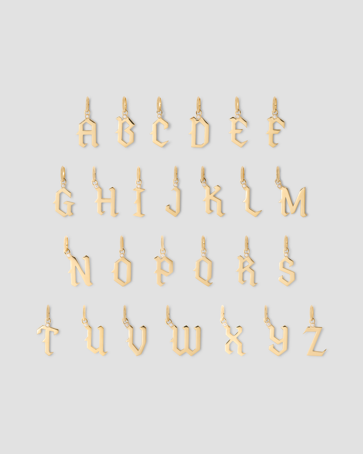 Capital Gothic Letter Charm with Diamond in 18K Yellow Gold