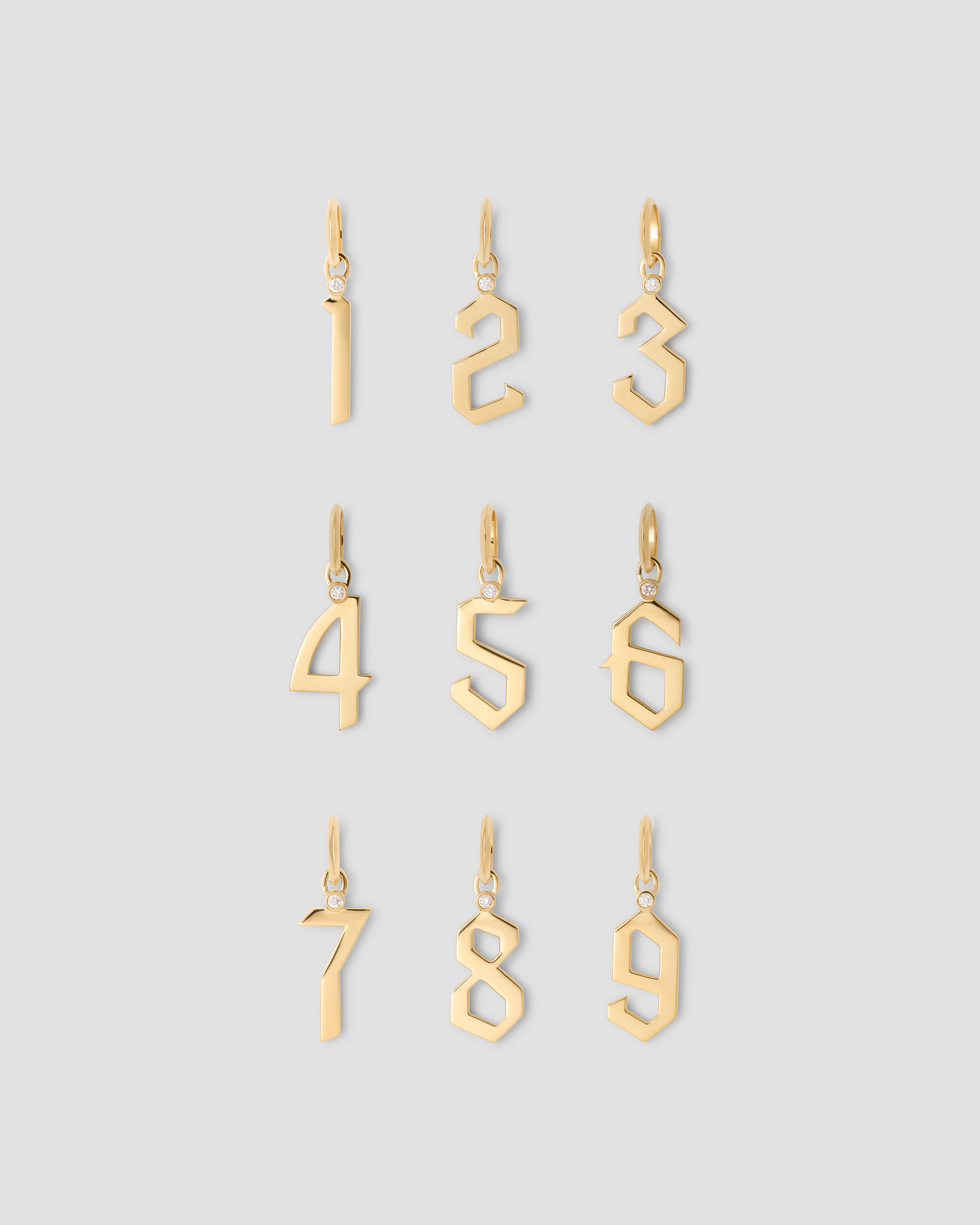 Gothic Number Charm with Diamond in 18K Yellow Gold