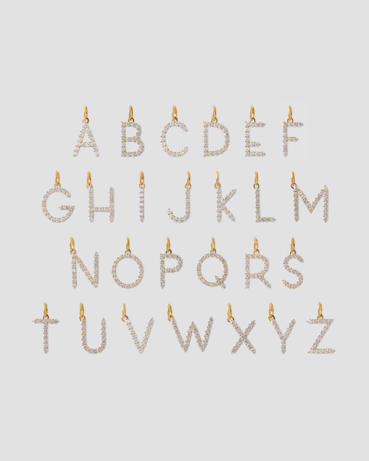 Large Floating Diamond Minimal Block Letter charm - alternate angle | gold charm necklace