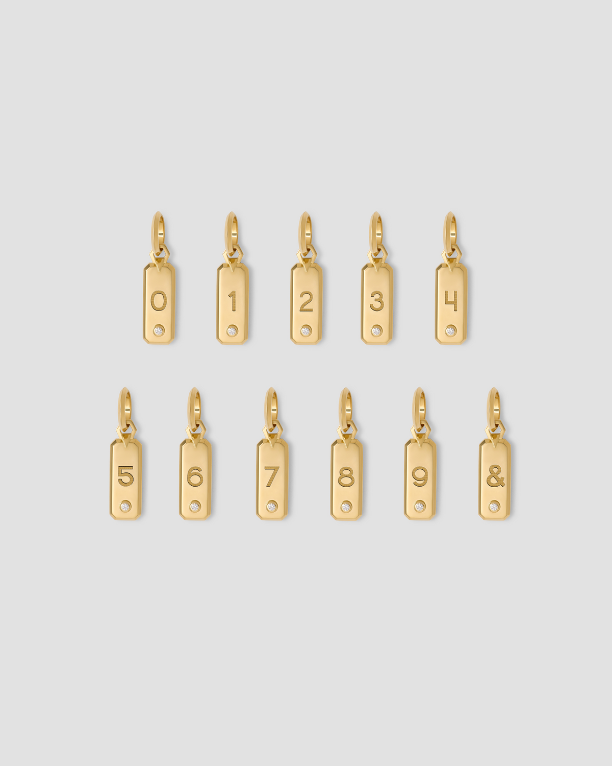Minimal Block Number Dog Tag in 18K Yellow gold charm - close-up detail | custom charm necklace