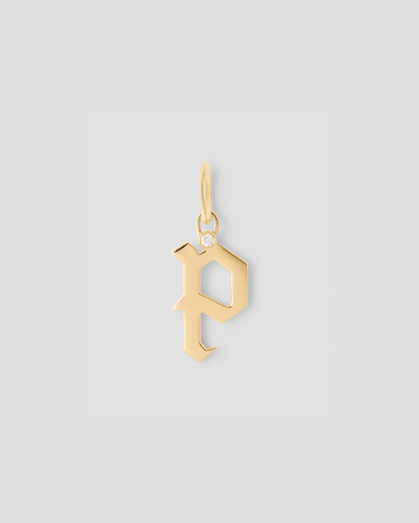 Capital Gothic Letter Charm with Diamond in 18K Yellow Gold