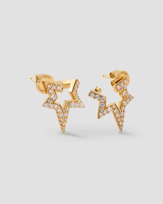 Large Star Earring with Pavé White Diamonds in 18k Yellow Gold