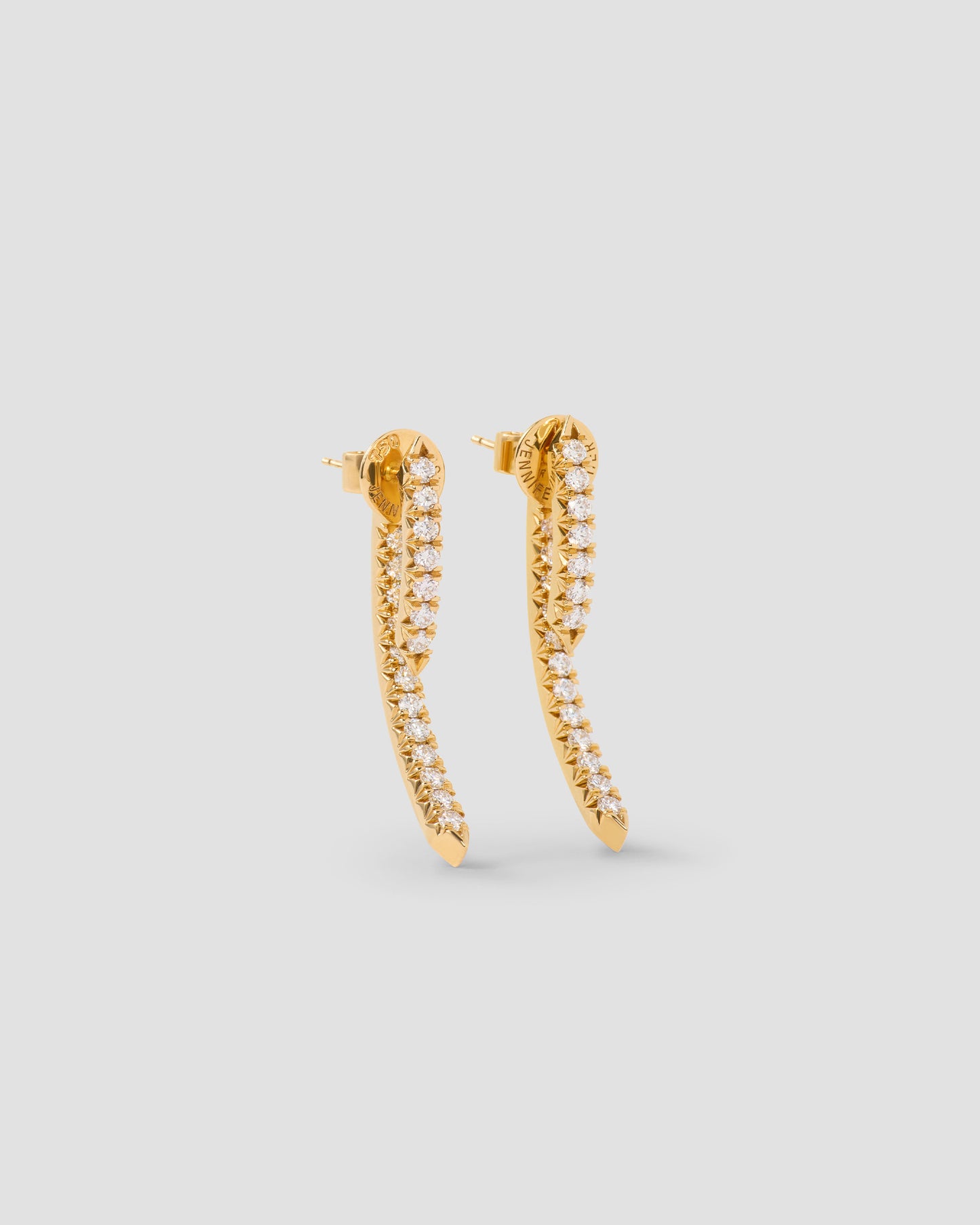 Mini Claw Pin Tusk Earring with Pavé White Diamonds in 18K Yellow Gold