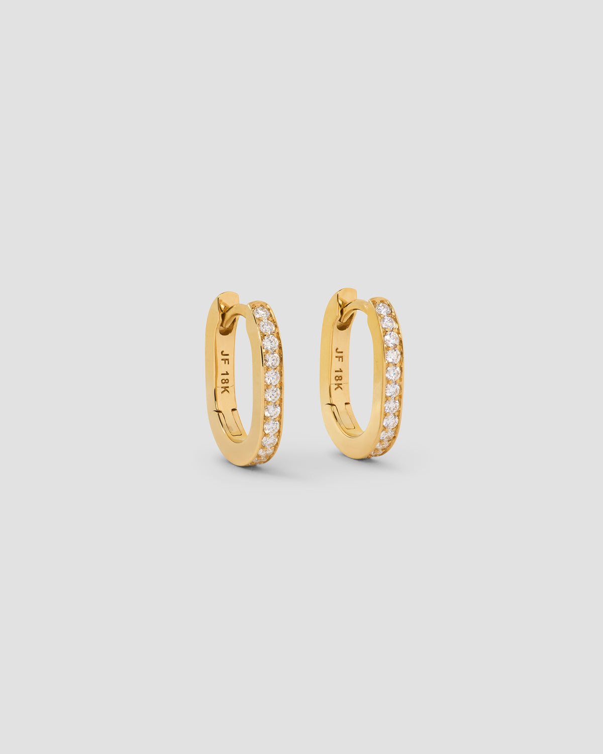 18k Link Huggie with Pavé Diamonds 18K gold earring - front view | diamond huggie earrings