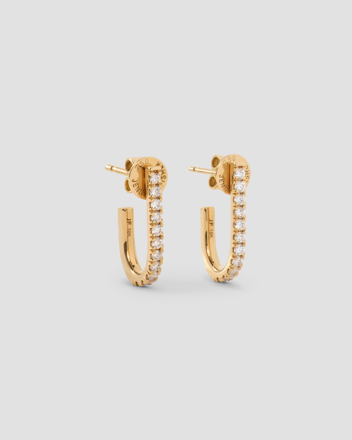 Medium Pavé Diamond Level Earring in 18K Yellow gold earring - front view | diamond huggie earrings
