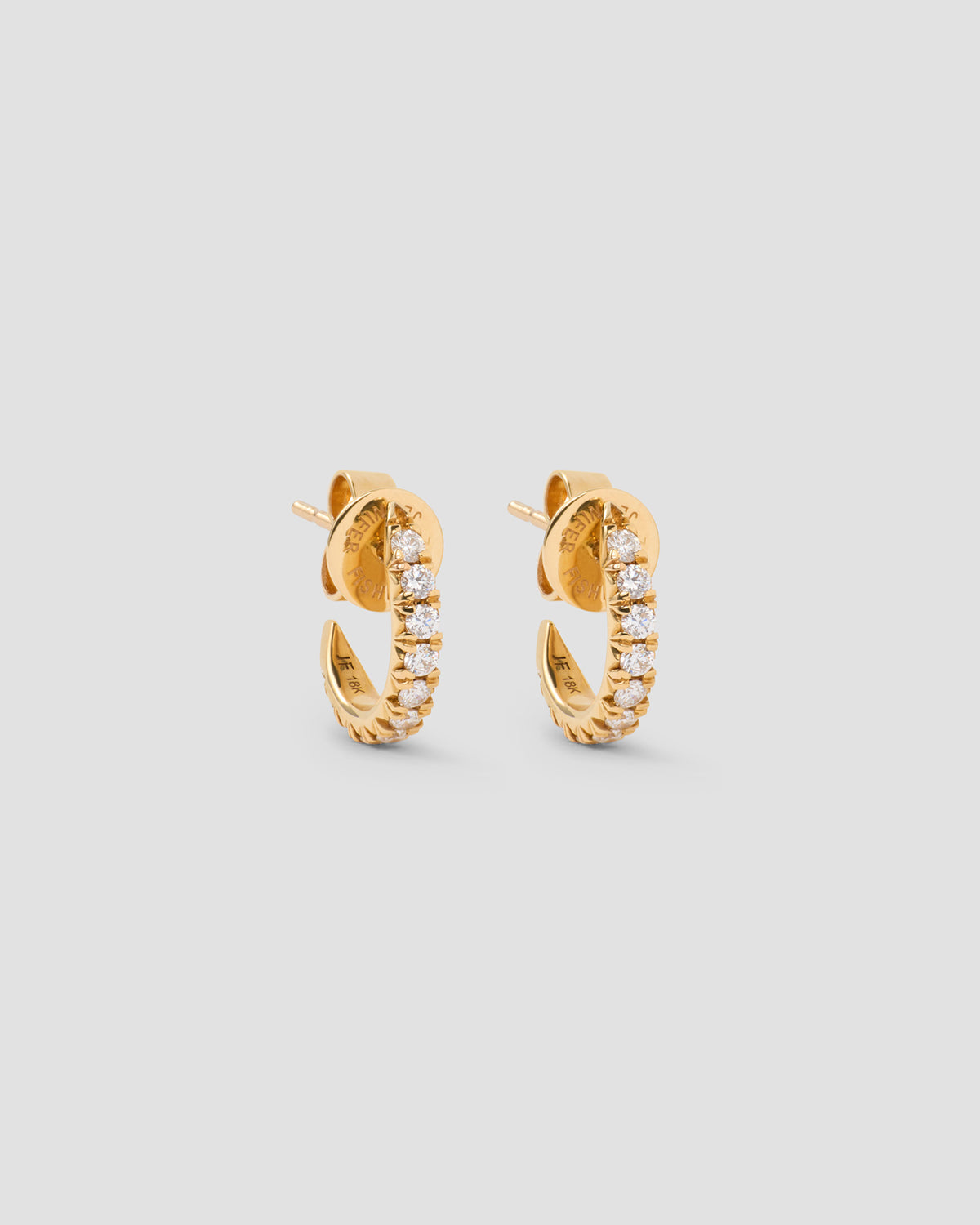 Pavé Diamond Pin Huggie in 18K Yellow Gold earring - front view | diamond huggie earrings