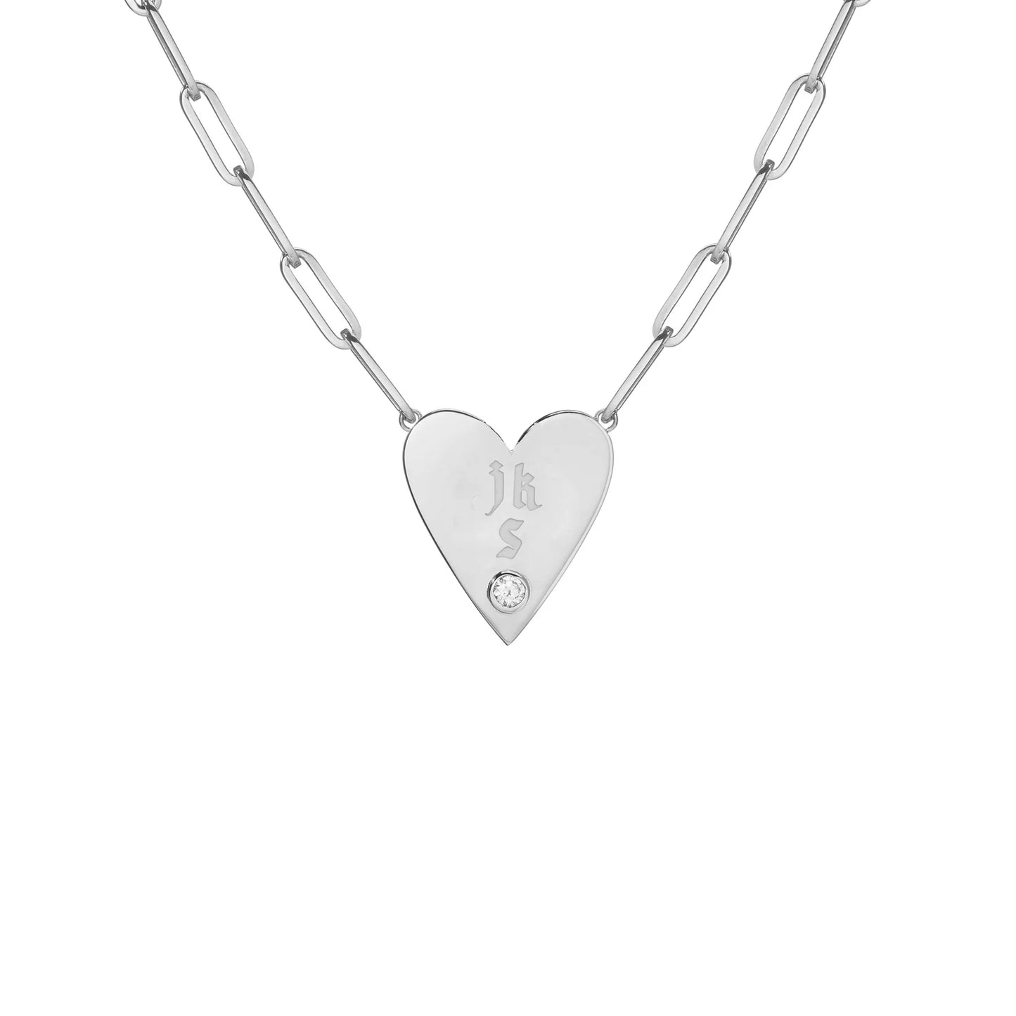 Large Family Gothic Heart Pendant with 3 Letters and Diamond