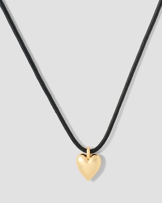 Small Puffy Heart Leather Cord Necklace