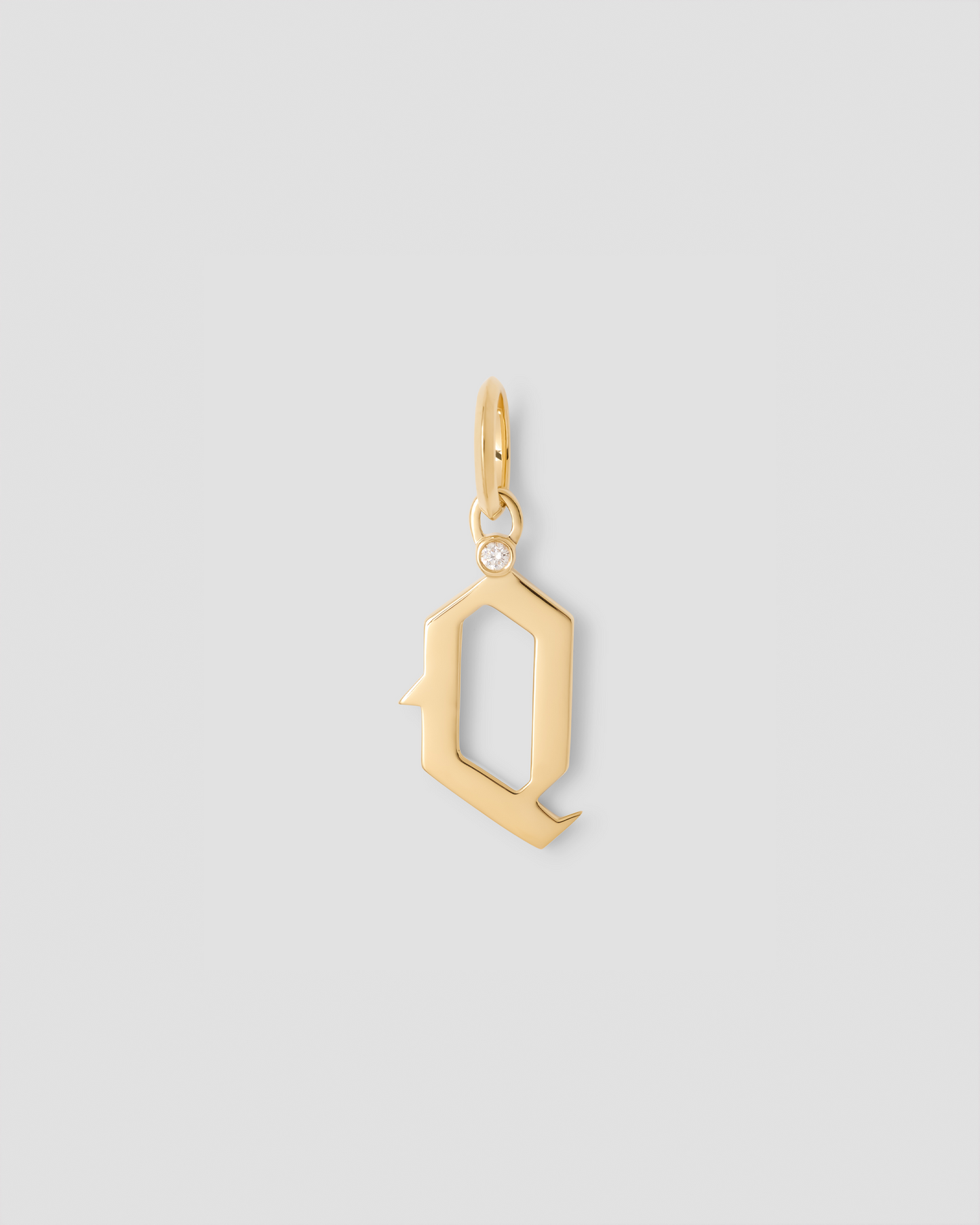 Capital Gothic Letter Charm with Diamond in 18K Yellow Gold