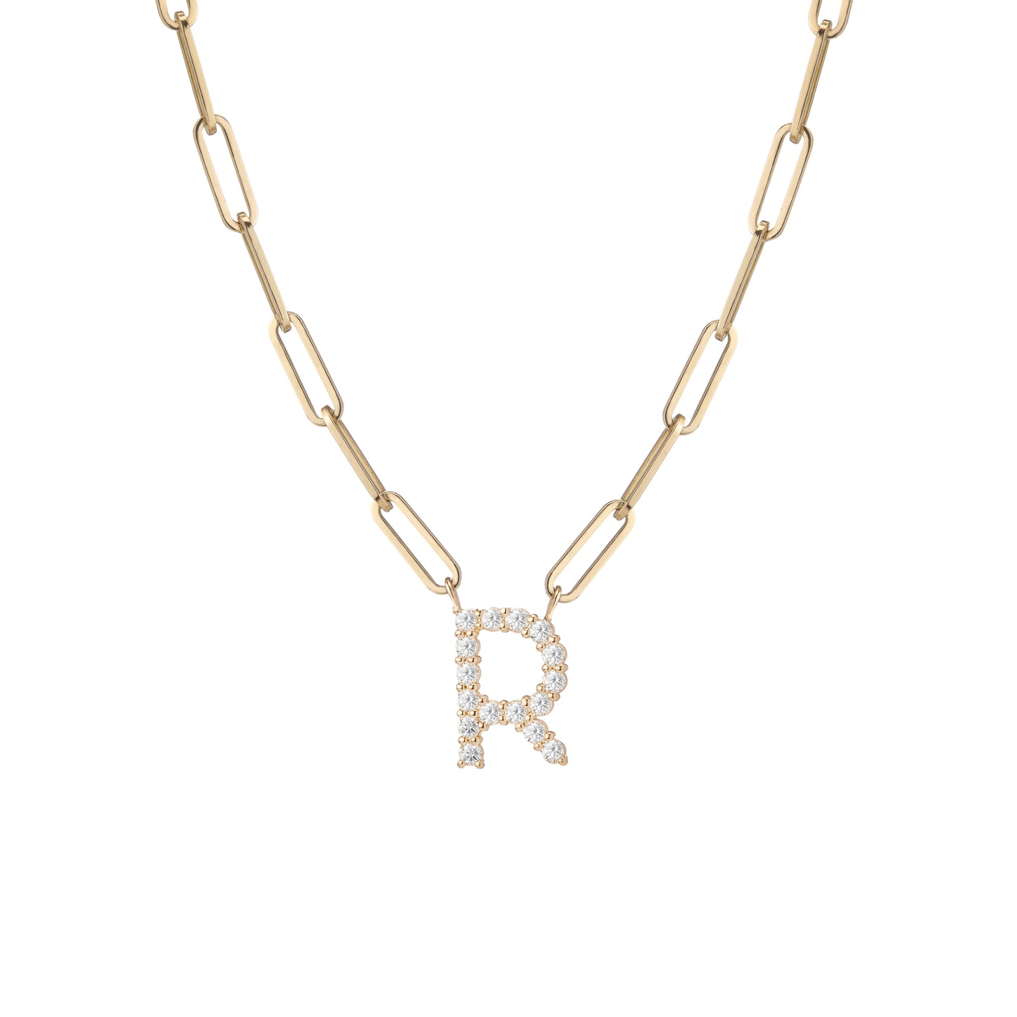 Floating Diamond Minimal Block Letter Pendant - 18K Yellow Gold