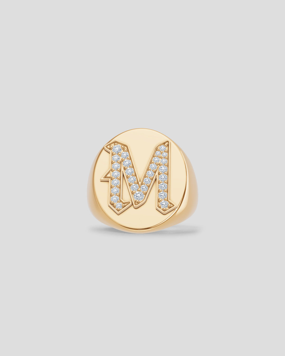 Large Signet Letter Ring with Diamonds in 18K Yellow Gold A-N gold ring - product detail shot | womens diamond rings