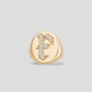 Large Signet Letter Ring with Diamonds in 18K Yellow Gold A-N
