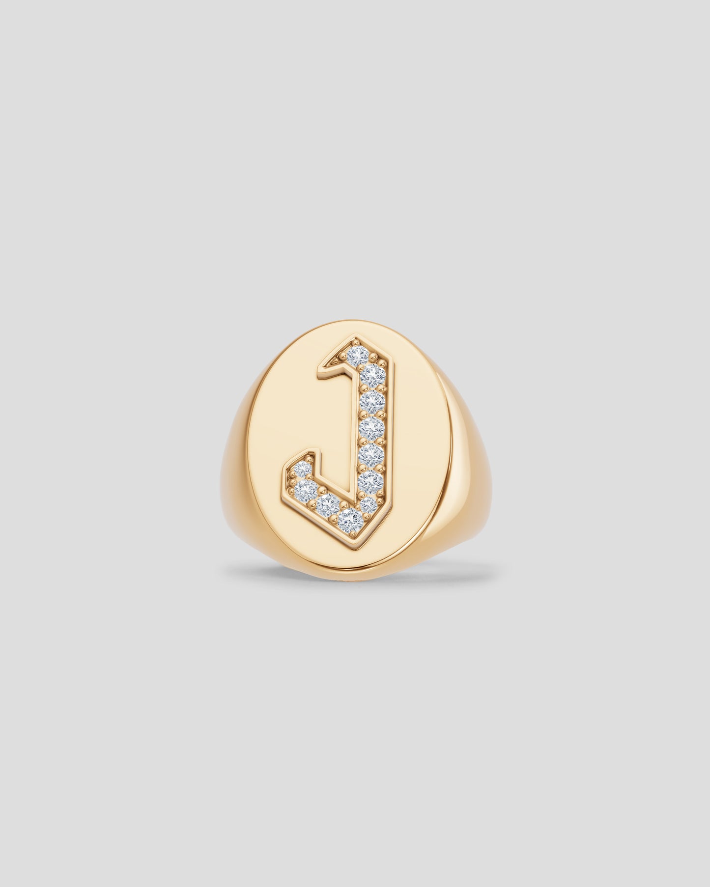Large Signet Letter Ring with Diamonds in 18K Yellow Gold A-N