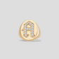 Large Signet Letter Ring with Diamonds in 18K Yellow Gold A-N