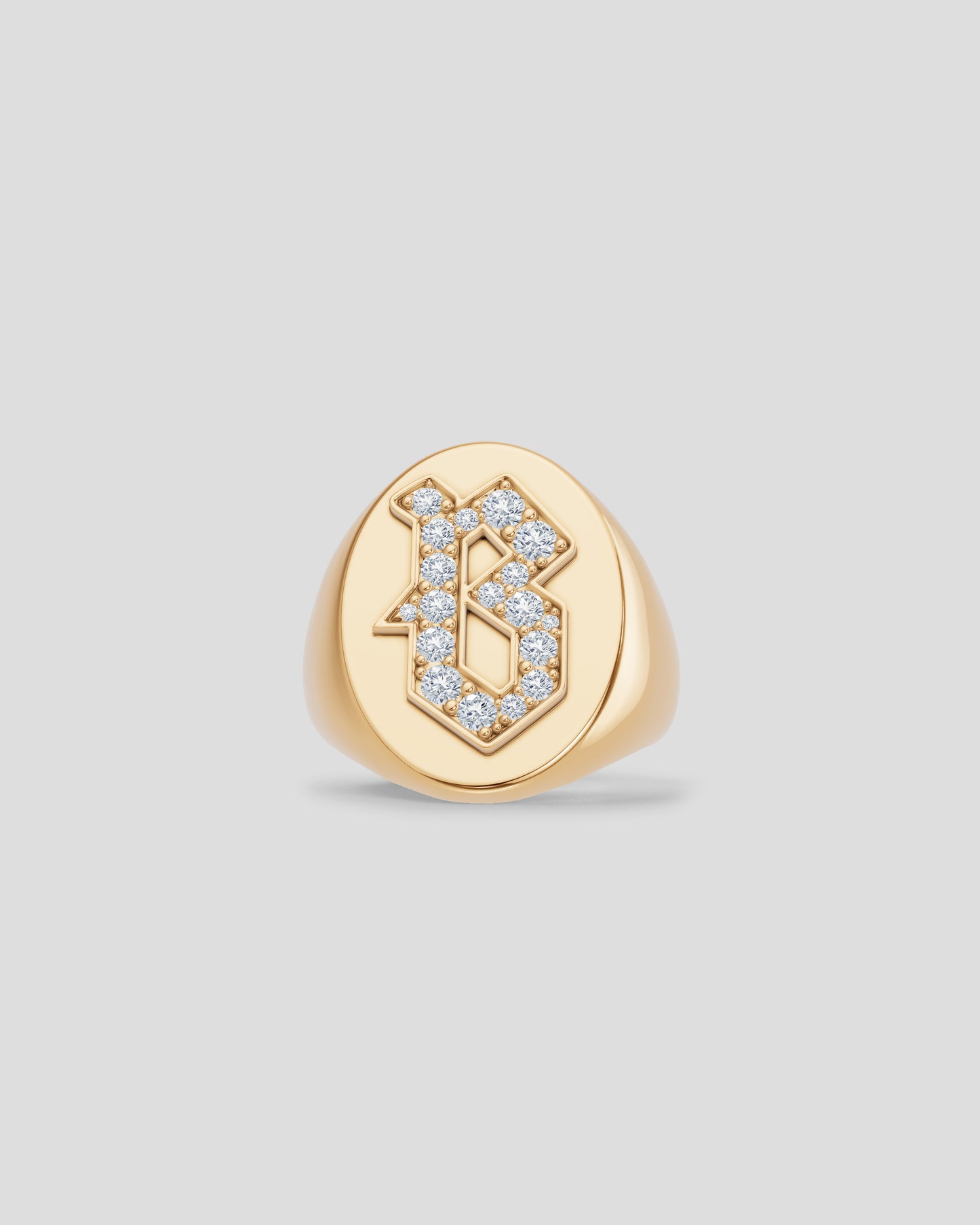 Large Signet Letter Ring with Diamonds in 18K Yellow Gold A-N