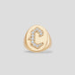 Large Signet Letter Ring with Diamonds in 18K Yellow Gold A-N